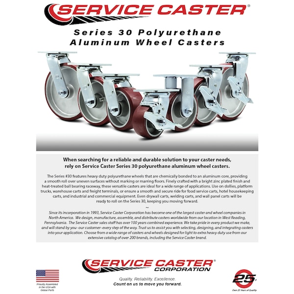 6 Inch Poly on Aluminum Swivel Caster with Roller Bearing and Total Lock Brake